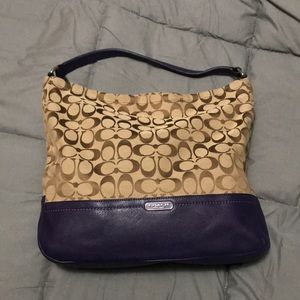 Large navy and tan Coach bag